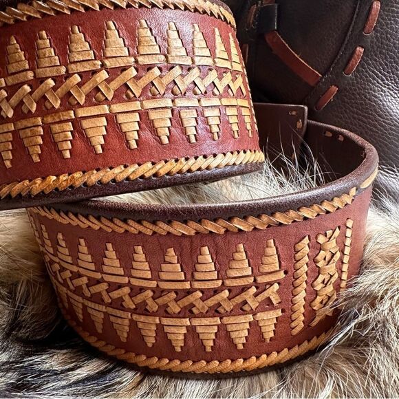 Ralph Lauren Purple Label Accessories - *Ralph Lauren Collection Brown Multi Double Buckle Whipstitched Western Belt